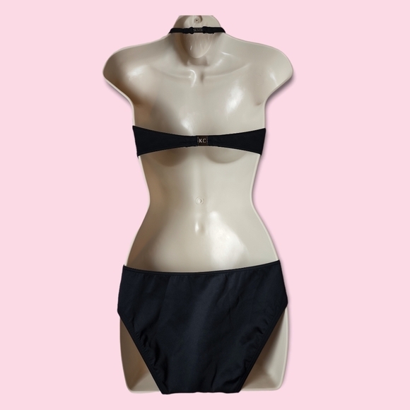 New Kenneth Cole Black Cutout Mesh Detail Full Coverage One Piece Swimsuit S - Picture 4 of 10